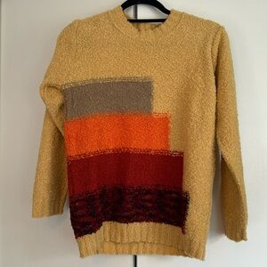 Abstract Stripe‎ Textured Knit Sweater Yellow Orange Red Brown Cozy Pullover